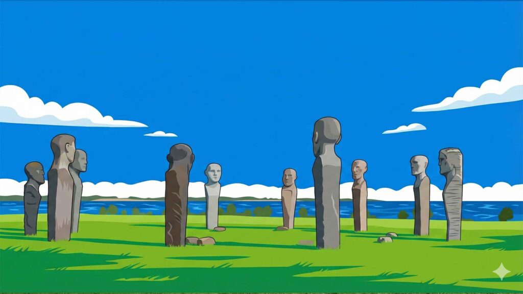 Monumentet Dodekalitten på Lolland - Grafisk tegning af Gemini baseret på et foto.