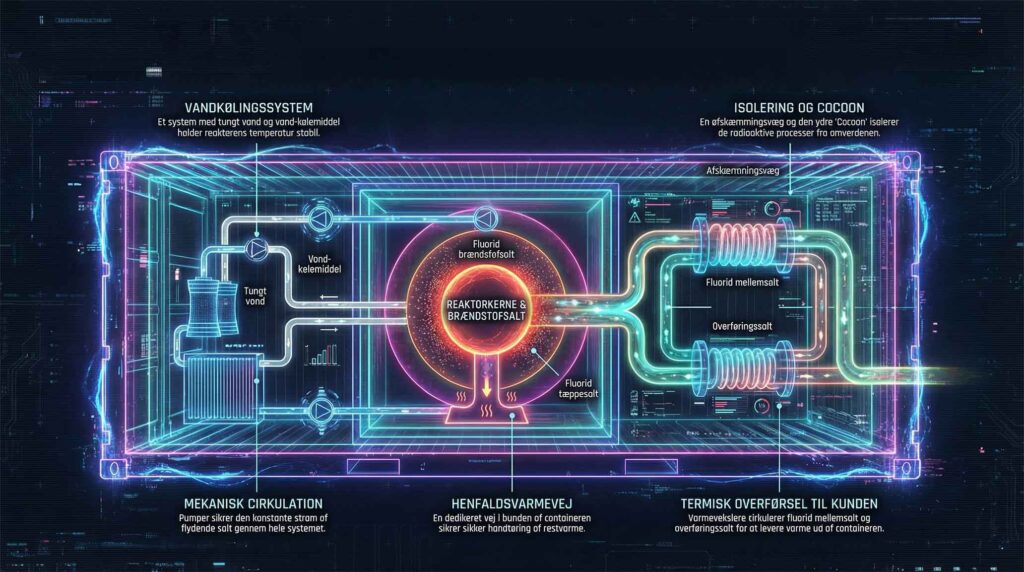 Infografik - det indvendige i en SMR 40-fods container med smeltet salt nuklear reaktor