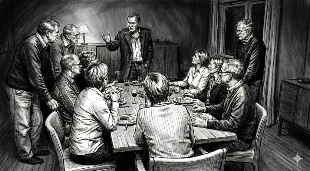 Borgmestrene fra Sakskøbing, Nysted, Nørre Alslev, Stubbekøbing, Sydfalster og Nykøbing Falster drøfter Kommunalreformen under en privat middag 6. juni 2003